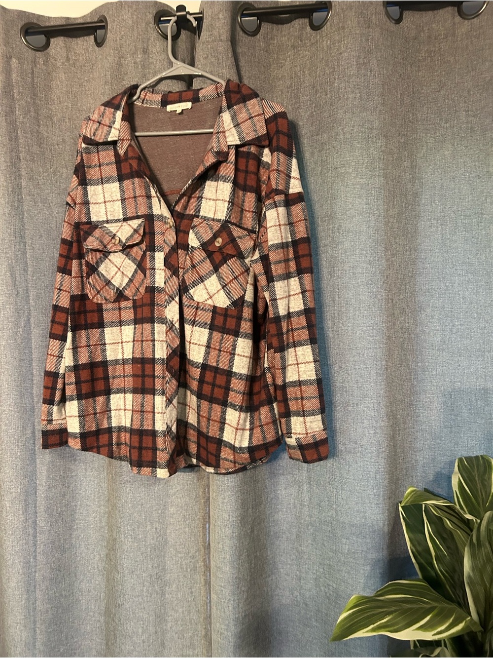 Ultra Flirt Rust and Cream Plaid Button-Front Utility Shacket